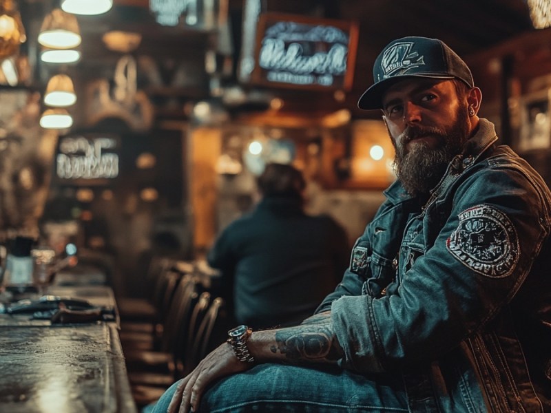 Ein Biker in einer Bar.