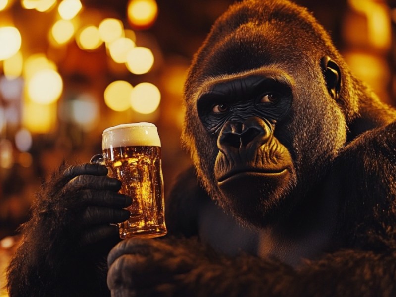 Ein Gorilla in einer Bar (KI-generiert).