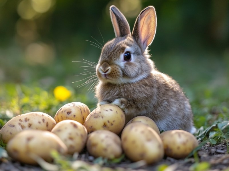 Ein Häschen neben Kartoffeln. (KI-generiert)