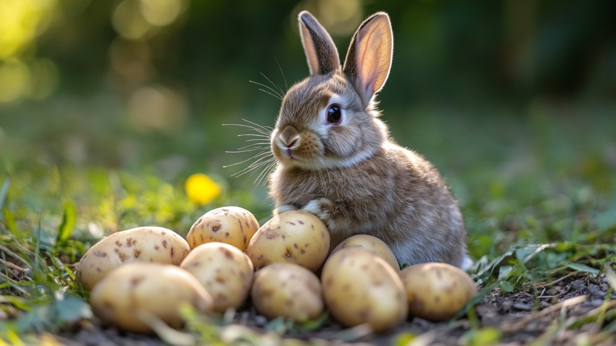 Ein Häschen neben Kartoffeln. (KI-generiert)