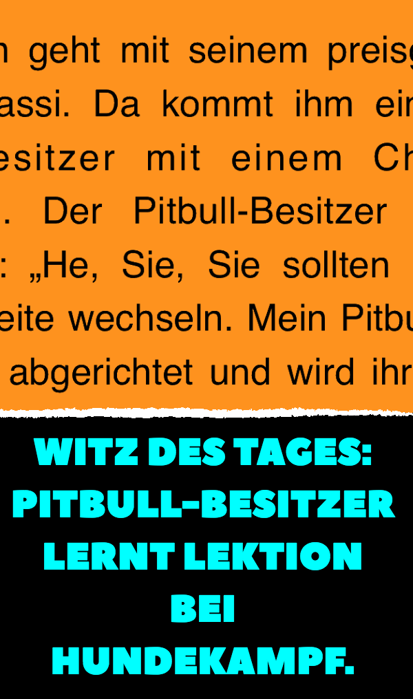 Witz des Tages: Pitbull-Besitzer lernt Lektion bei Hundekampf