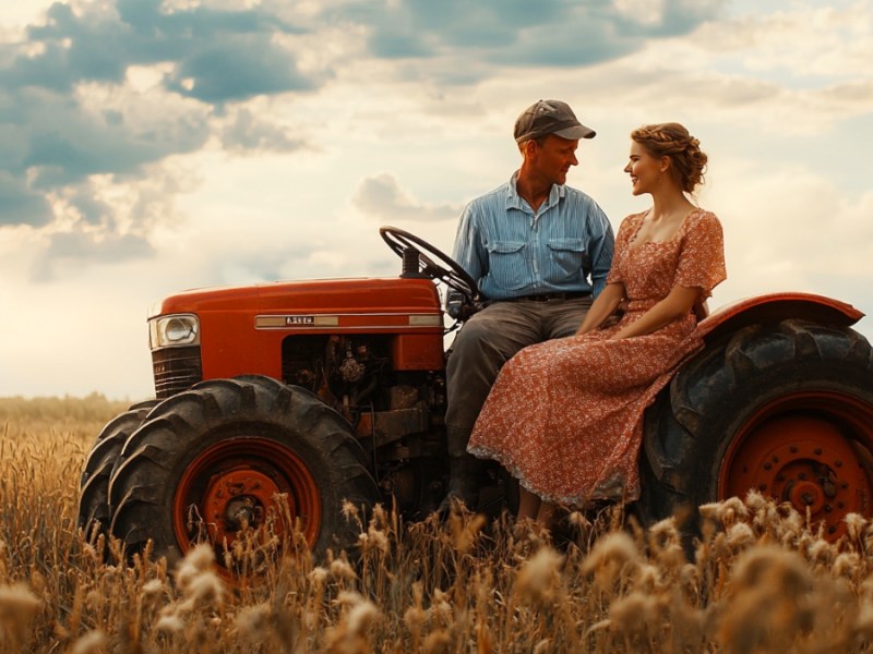 Mann und Frau auf Traktor. (KI-generiert)