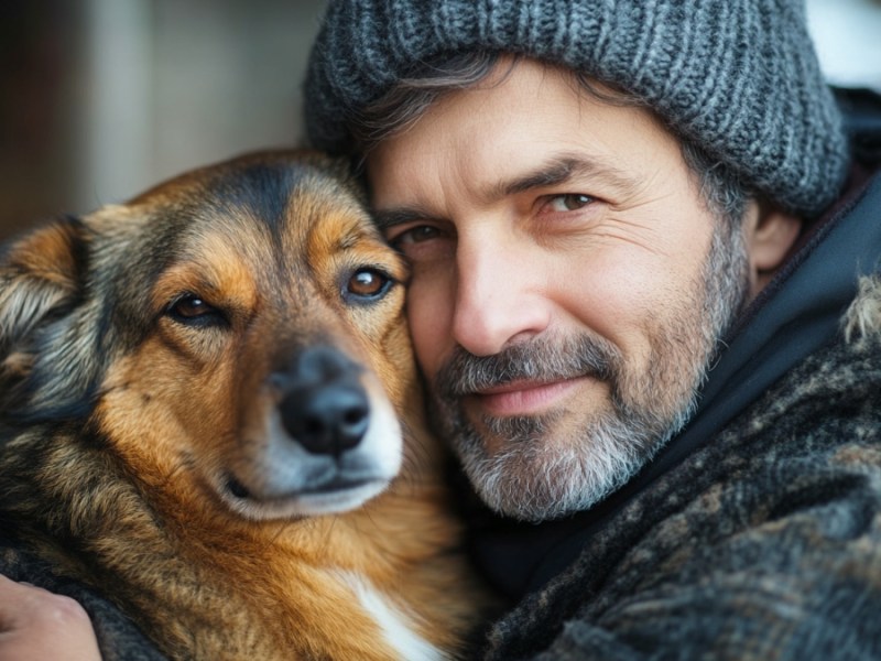 Ein Mann und ein Hund. (KI-generiert)