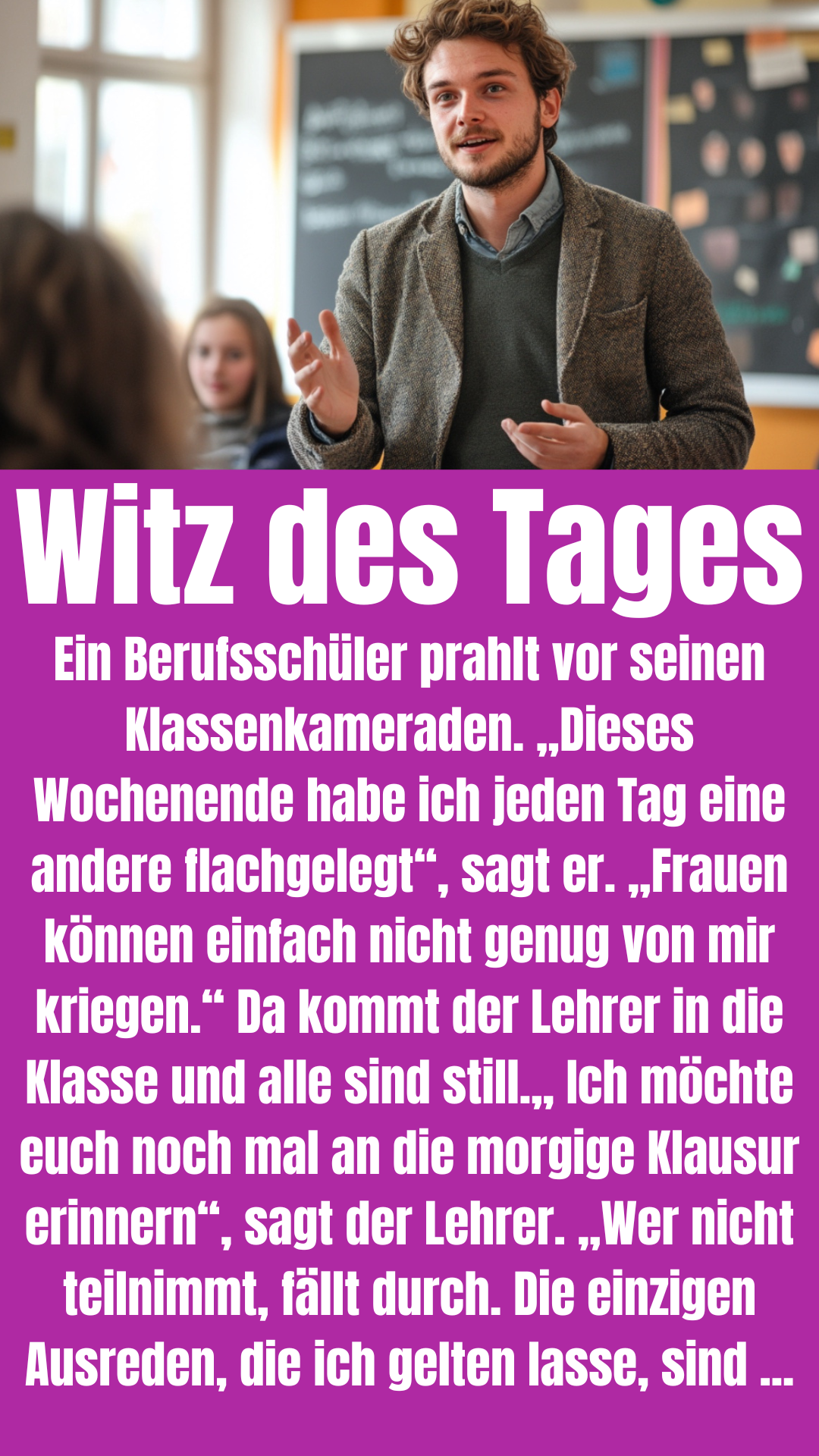 Witz des Tages: Lehrer an Berufsschule kontert Schüler